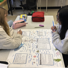 Students working together on a poster.